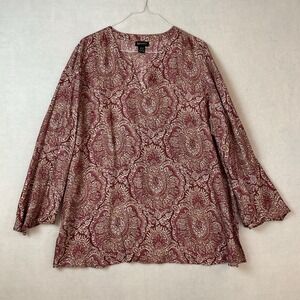 Lane Bryant Blouse Shirt Womens Plus 26/28 Purple Tan Floral Silk Long Sleeves